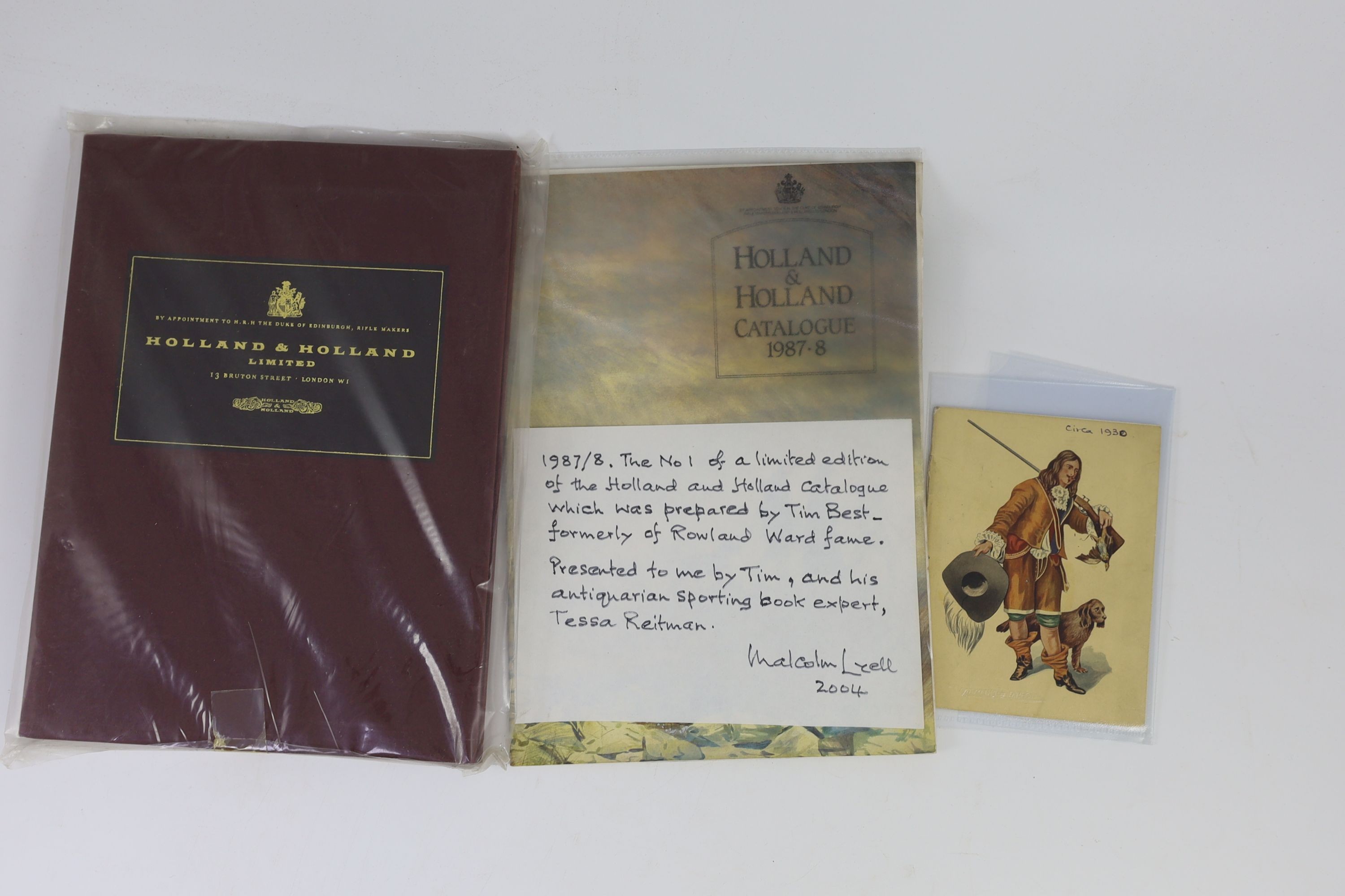[Trade Catalogues]. Holland & Holland. Guns & Rifles. London, n.d. [c. 1893]. Dated from adverts on pages 4 and 5. Original printed wrappers, soiled and worn, contents generally clean. Holland & Holland Ltd. Fabricantes
